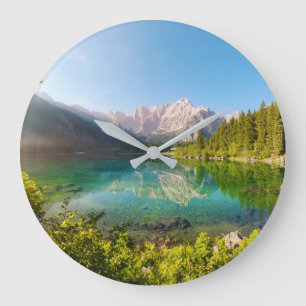 Water Lago di Fusine Mount Gangart Julian Alps Large Clock