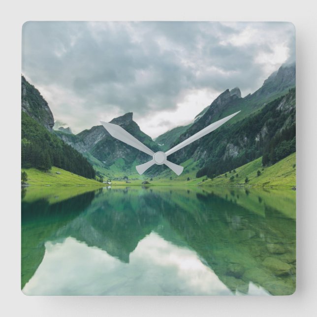 Water | Lake Swiss Alps Square Wall Clock (Front)