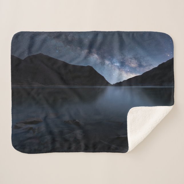 Water | Lakeshore at Night Sherpa Blanket (Front (Horizontal))