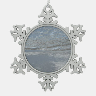 Water Lapping on the Beach Abstract Photography Snowflake Pewter Christmas Ornament