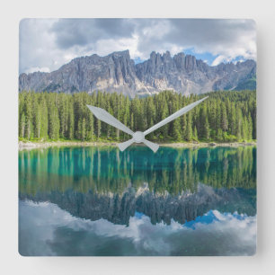 Water   Latemar Mountain Range Square Wall Clock