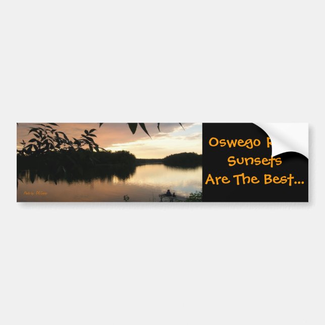 water leaves and fishermen, Oswego River Sunset... Bumper Sticker (Front)