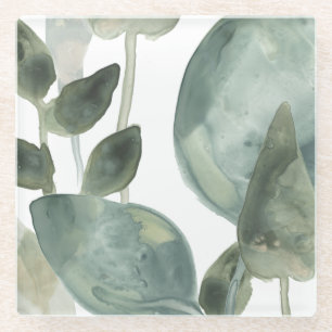 Water Leaves - Watercolor Glass Coaster