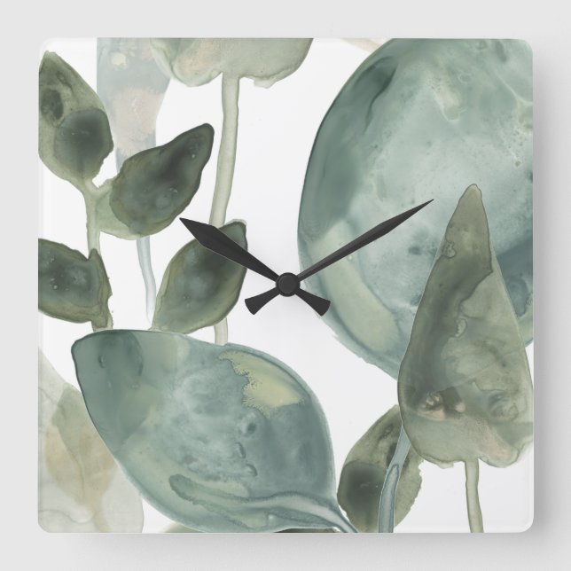 Water Leaves - Watercolor Square Wall Clock (Front)