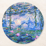 Water Lilies, 1919, by Claude Monet, Round Paper Coaster<br><div class="desc">Water Lilies,  1919 famous painting by Claude Monet,  with colour coordinated solid colours pinkish-purple and Monet blue,  ready to mix and match.</div>