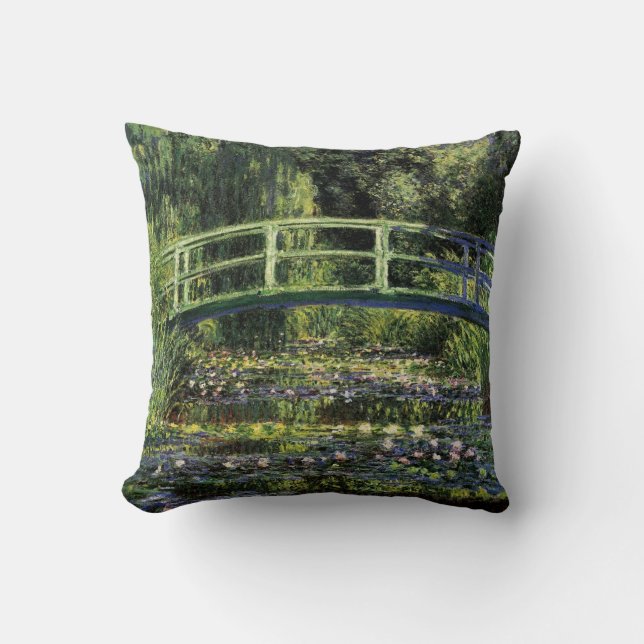Water Lilies and Japanese Bridge Throw Pillow (Front)