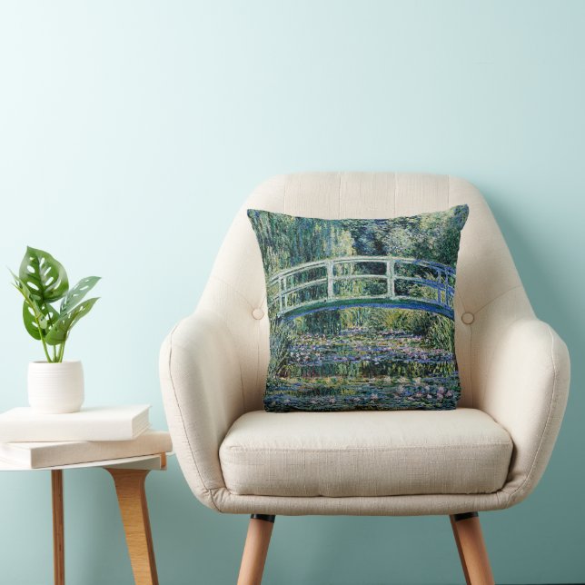 "Water Lilies and Japanese Bridge" Throw Pillow (Chair)