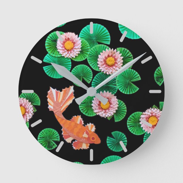 Water Lilies and Koi Fish Round Clock (Front)