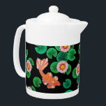 Water Lilies and Koi Fish Teapot<br><div class="desc">Brightly coloured paper art image of orange koi fish with water lilies</div>