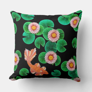 Water Lilies and Koi Fish Throw Pillow
