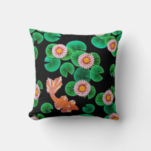 Water Lilies and Koi Fish Throw Pillow
