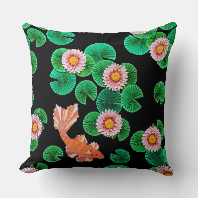 Water Lilies and Koi Fish Throw Pillow (Front)