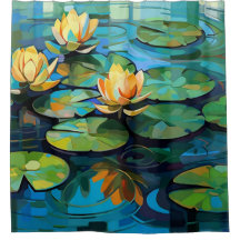 Water lilies and lotus flowers watercolor painting