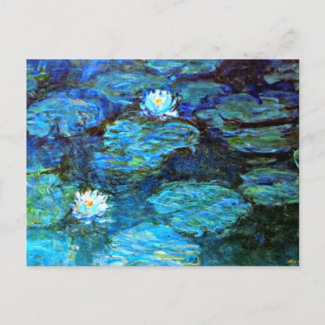 Water Lilies (blue) by Claude Monet Holiday Postcard (Front)