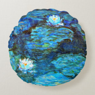 Water Lilies (blue) by Claude Monet Round Pillow
