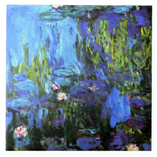 Water Lilies, Blue Indigo, fine art, Tile