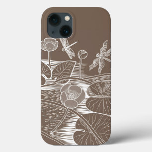 Water-lilies brown graphic iPhone 13 case