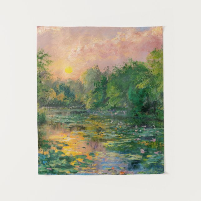 Water Lilies by Claude Monet, Sunset, Colourful Tapestry (Front)