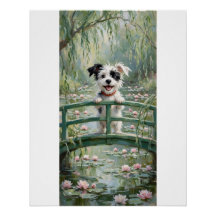 Water Lilies Dog on Monet Bridge Art