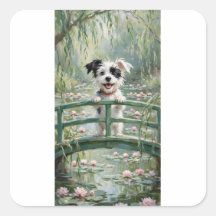 Water Lilies Dog on Monet Bridge Art