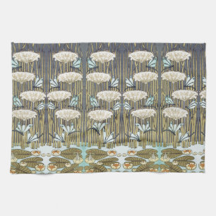 Water Lilies,Dragonflies,Marsh Art Nouveau Kitchen Towel