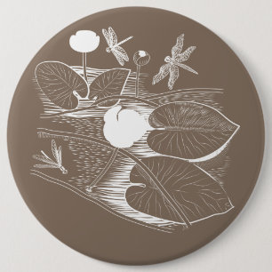 Water-lilies engraving 6 inch round button