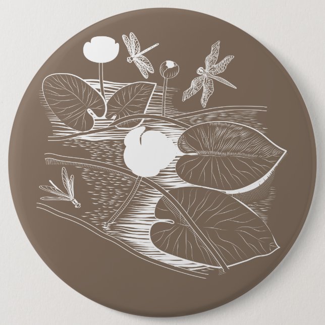 Water-lilies engraving 6 inch round button (Front)