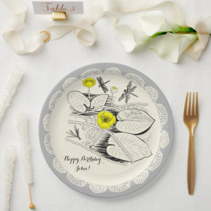 Water-lilies engraving paper plate