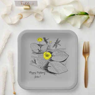 Water-lilies engraving paper plate