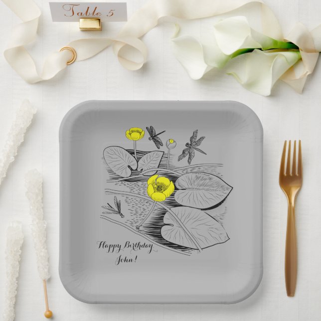Water-lilies engraving paper plate (Wedding)