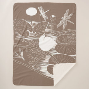 Water-lilies engraving sherpa blanket