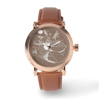 Water-lilies engraving watch