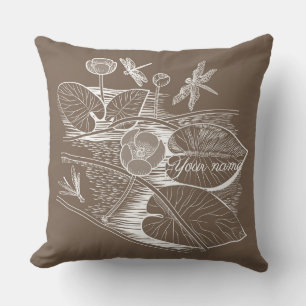 Water-lilies graphic brown throw pillow