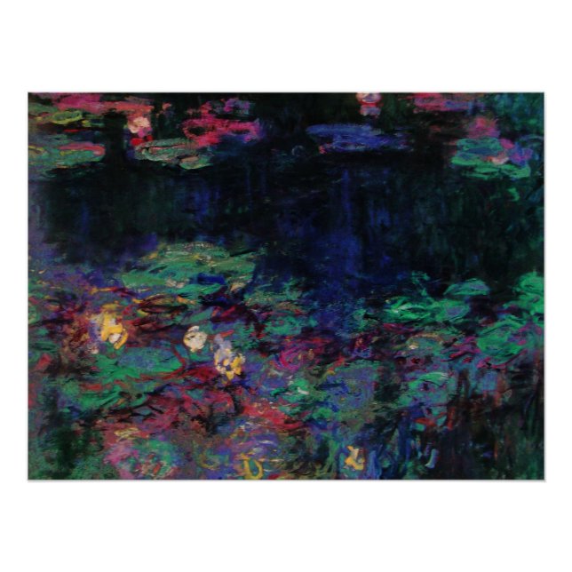 WATER LILIES GREEN POND Claude Monet Dark Floral Poster (Front)