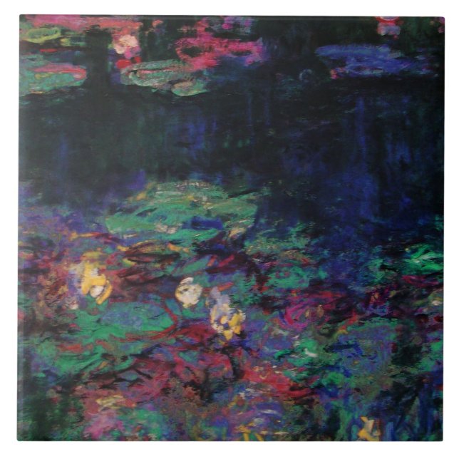 WATER LILIES GREEN POND Claude Monet Dark Floral Tile (Front)