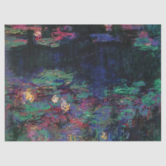 WATER LILIES GREEN POND Claude Monet Dark Floral Tissue Paper (Front)