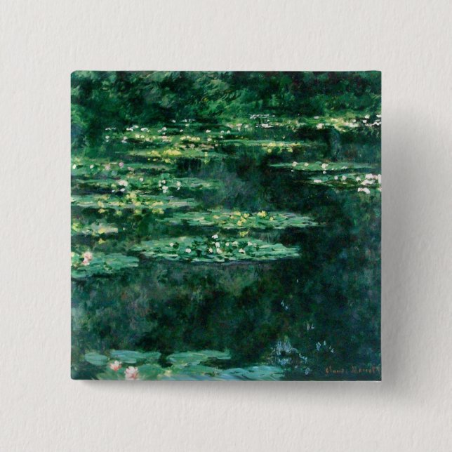 WATER LILIES IN GREEN POND by Claude Monet  2 Inch Square Button (Front)