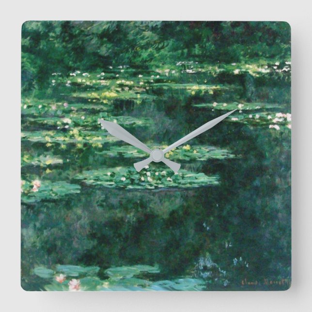WATER LILIES IN GREEN POND by Claude Monet  Square Wall Clock (Front)