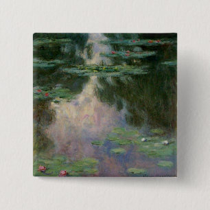 WATER LILIES IN PINK GREEN POND by Claude Monet 2 Inch Square Button