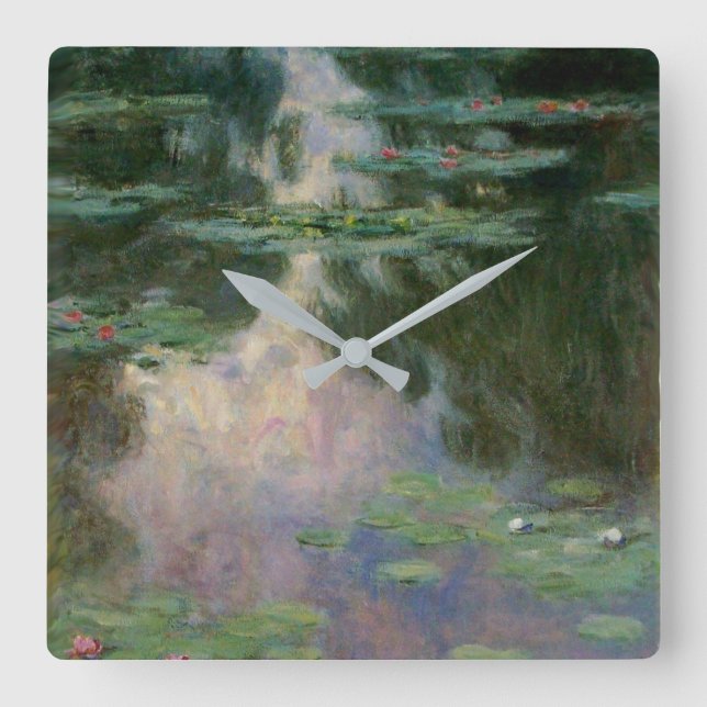 WATER LILIES IN PINK GREEN POND by Claude Monet  Square Wall Clock (Front)