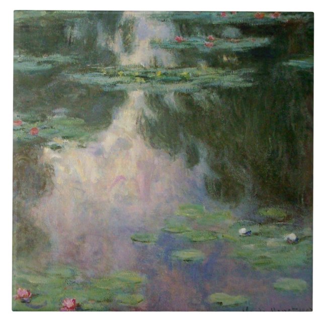 WATER LILIES IN PINK GREEN POND by Claude Monet  Tile (Front)