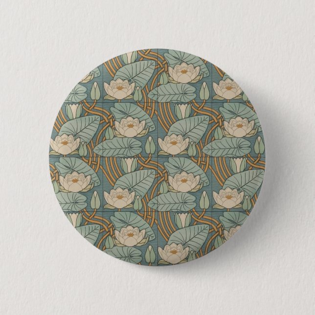 Water Lilies Lily Art Nouveau Nature 2 Inch Round Button (Front)