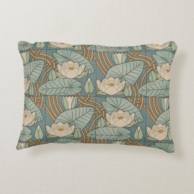 Water Lilies Lily Art Nouveau Nature Accent Pillow (Back)