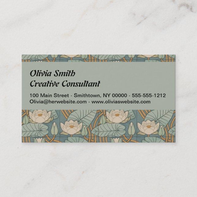 Water Lilies Lily Art Nouveau Nature Business Card (Front)