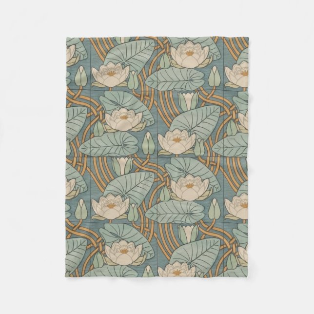 Water Lilies Lily Art Nouveau Nature Fleece Blanket (Front)