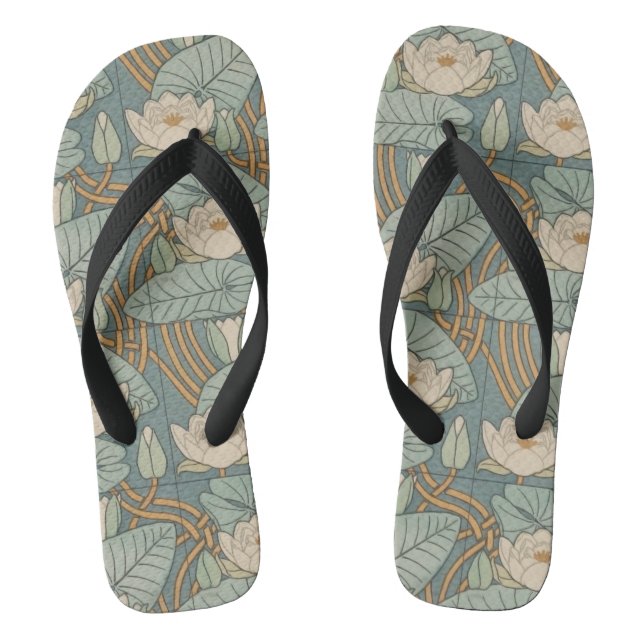 Water Lilies Lily Art Nouveau Nature Flip Flops (Footbed)