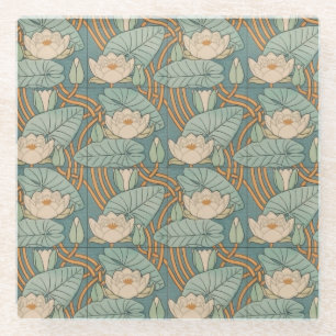 Water Lilies Lily Art Nouveau Nature Glass Coaster