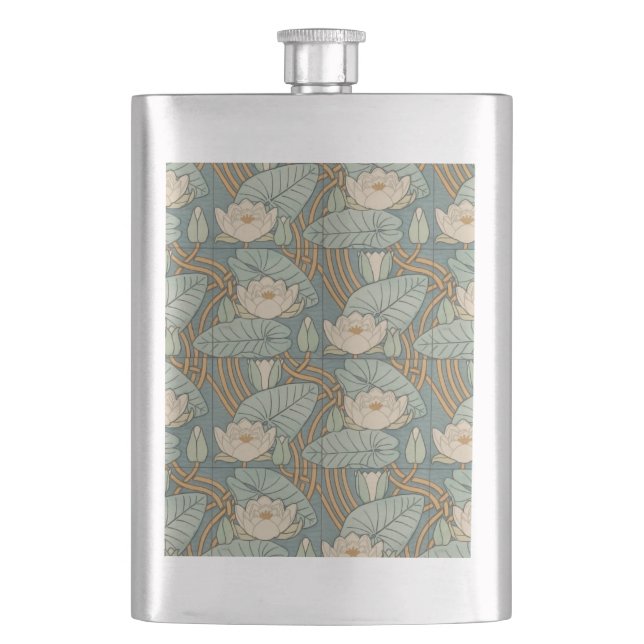 Water Lilies Lily Art Nouveau Nature Hip Flask (Front)