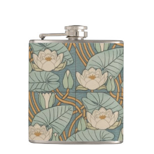 Water Lilies Lily Art Nouveau Nature Hip Flask