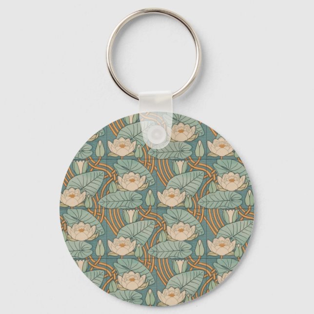 Water Lilies Lily Art Nouveau Nature Keychain (Front)